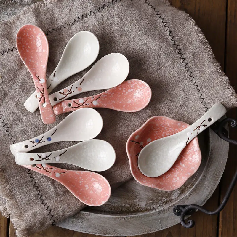 

Ceramic Spoon Long Handle Spoon Snowflake Glazed Soup Spoon