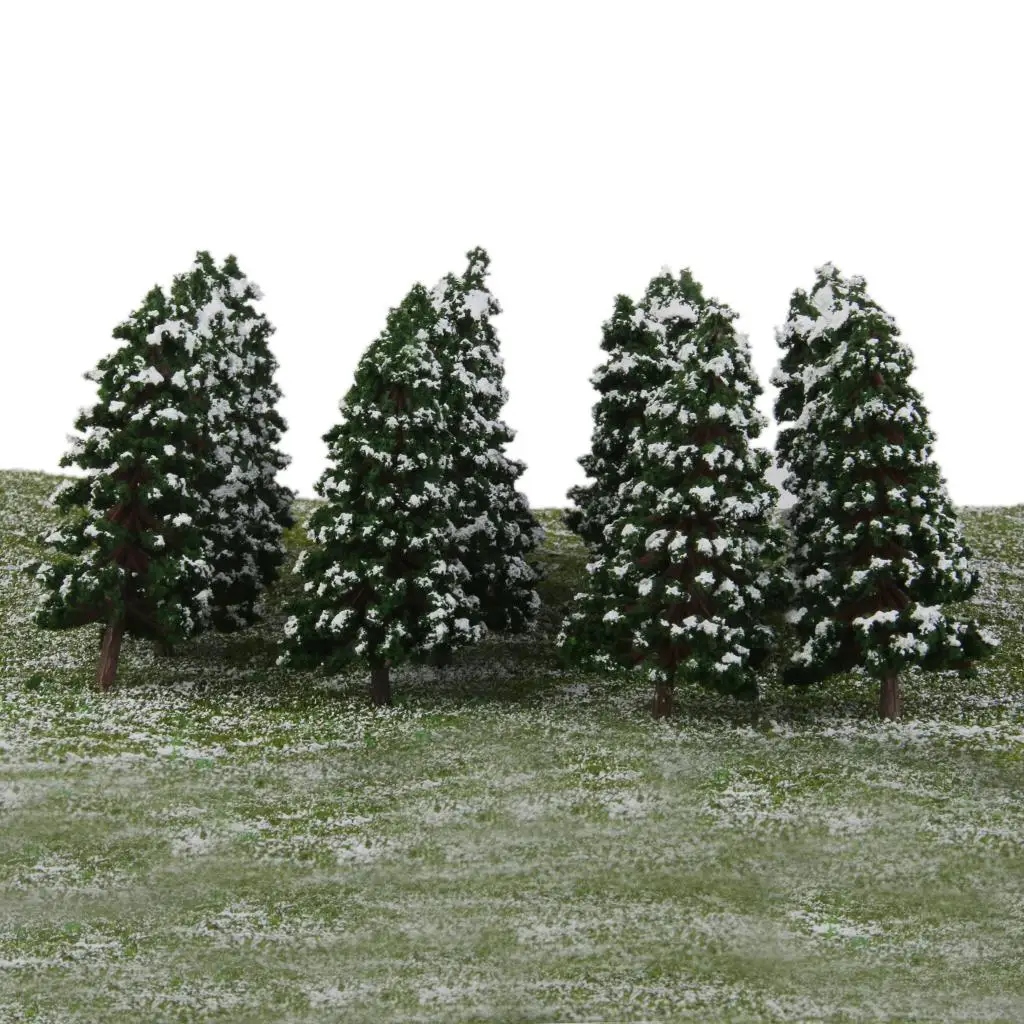 Pack of 20 1/150 Model Pine Trees with Snow for Layout Park Dark Green