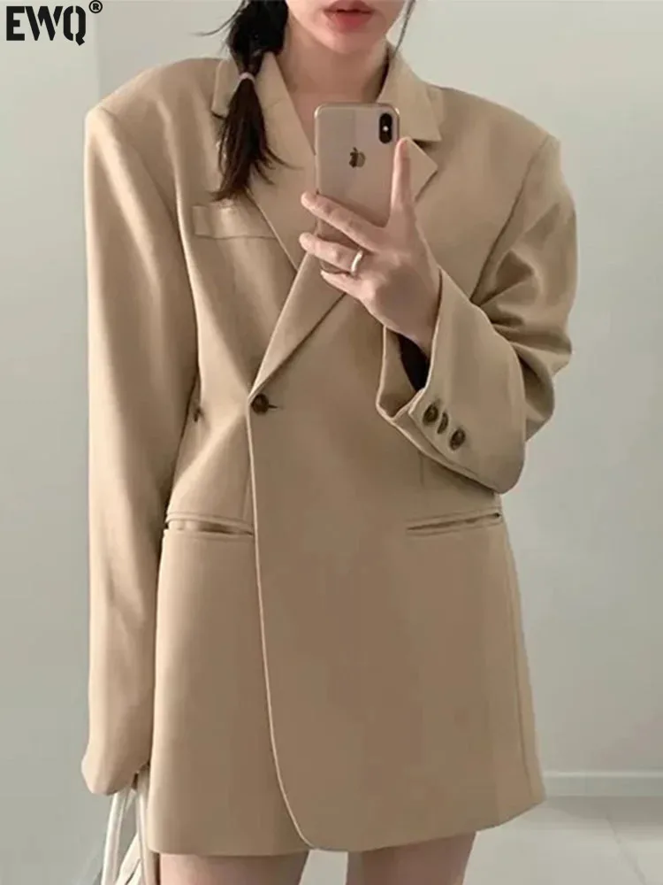 

[EWQ] Black Khaki Green Lapel Collar One Button Casual Long Sleeve Women's Blazer Coat Suit Jackets 2024 Spring Winter 16U6077