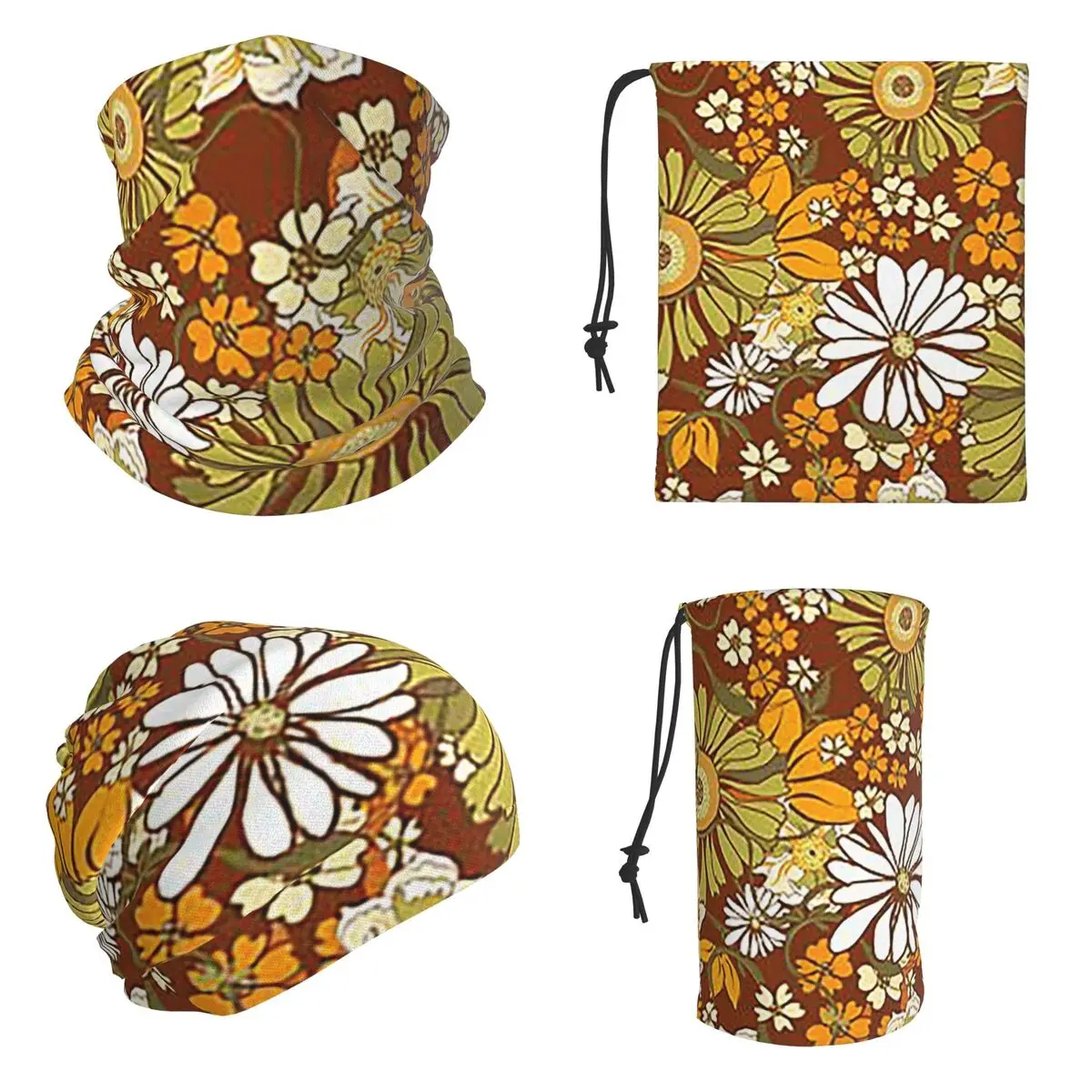 70s Retro Vintage Flower Power Pattern Boho Bandana Neck Cover Printed Mask Scarf Hiking Fishing Cycling Scarf Adult All Season