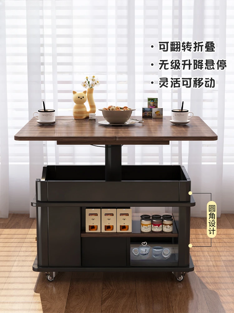 Lifting and folding coffee table trolley Small apartment multi-functional dining table Medieval trolley side table customization