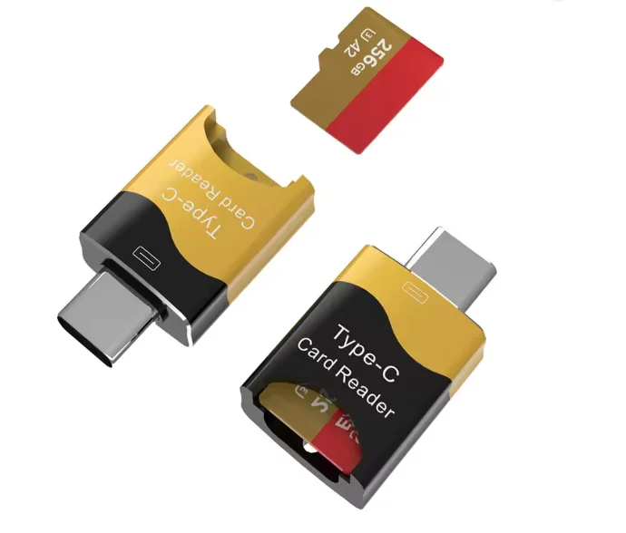 Type-C Card Reader Aluminum Alloy Mini Micro-SD Card Reader Hidden Card Slot Plug and Play Flash Drive for Huawei iPad Macbook