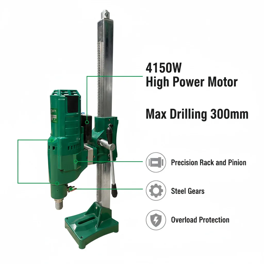 300mm Magnetic Suction Diamond Water Drill, Multifunctional High Speed Core Drill Machine for Air Conditioner and Wall Hole