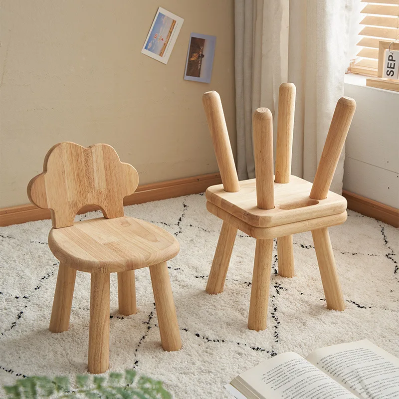 Solid Wood Chair Stool Household Portable Four Legged Sitting Stool Detachable Cloud Deer Antlers Short Stool For Home Bedroom