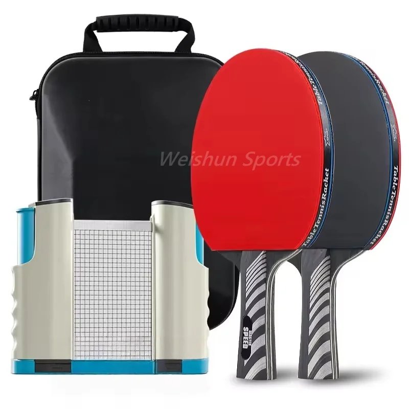 All-in-One Ping Pong Set with 2 Table Tennis Rackets, 1 Retractable Ping Pong Net, 1 Storage Case Portable Table Tennis Training