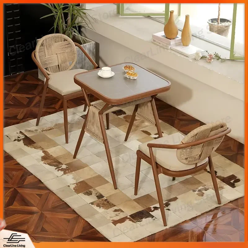 Weatherproof Outdoor Furniture Set 1 Table 2 Chairs Casual Garden Patio Balcony Set UV Resistant Rust Proof Aluminum Frame