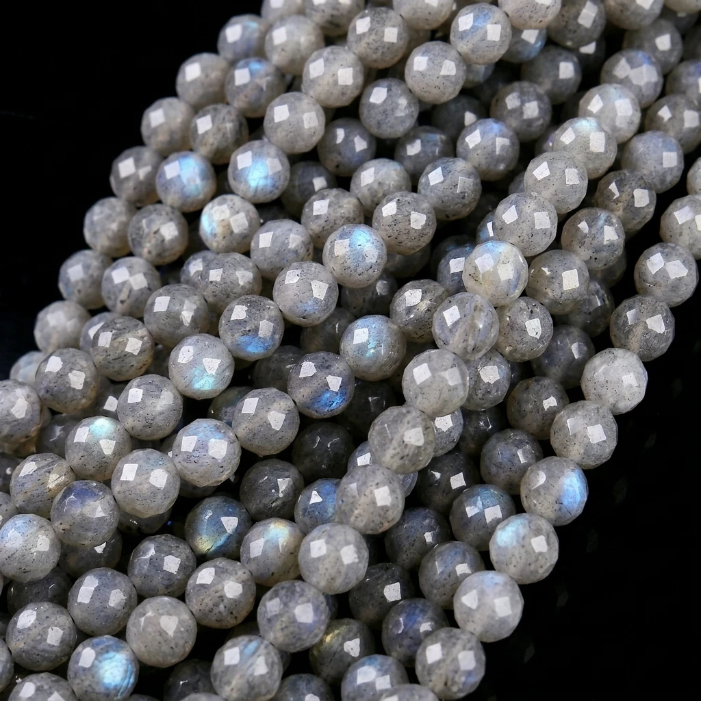 64 Faceted Natural Gray Moonstone Loose Spacer Labradorite Stone Beads for Jewelry Making DIY Bracelets Necklace Accessories
