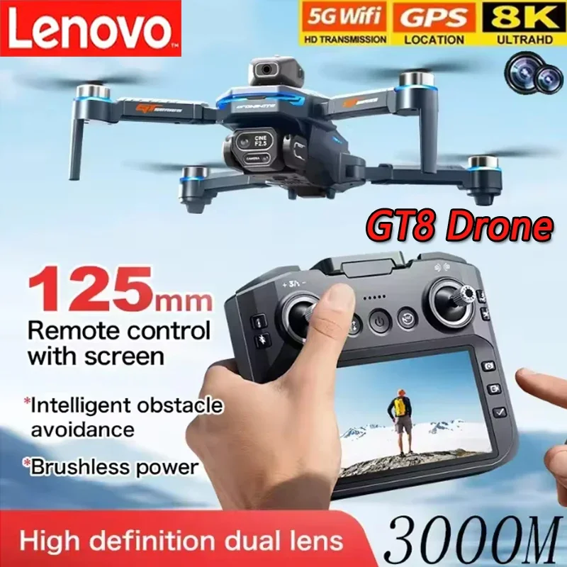 

Lenovo GT8 Drone 8K Professional Dual Camera GPS FPV Brushless Motor Optical Flow Hovering Folding Quadcopter 4K RC Dron Toys