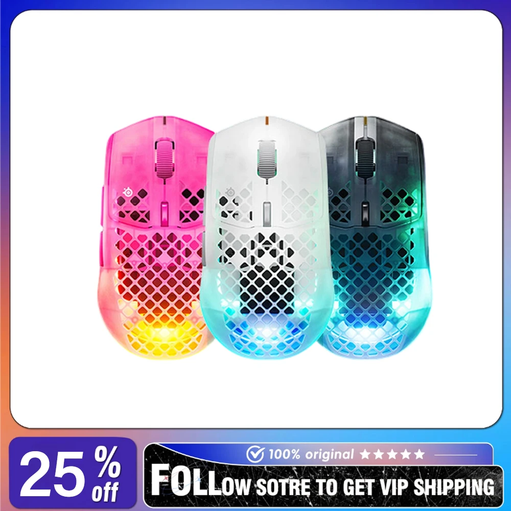 Mouse Gamer Sem Fio SteelSeries Aerox 3 Gen 2 Ultra-Leve com Bateria de Longa Duração RGB para E-sports 68g