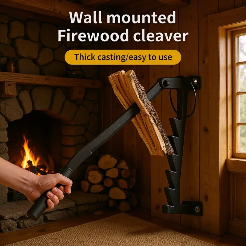 Wall Mounted Metal Manual Log Splitter, Wood Cutting Tool for Courtyard, Home & Outdoor Camping