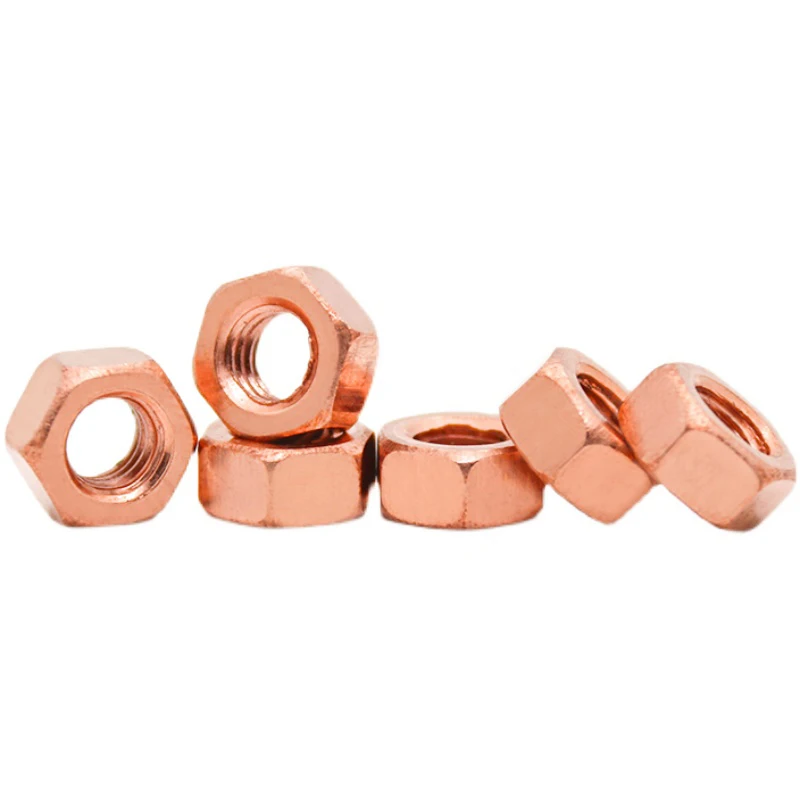 M3M4 M5M6 M8M10M12M14M16~M27 T2 Copper Hexagon Nut Red Copper Nut Conductive Conduction Nut Washer Locking Screw Cap Pure Copper