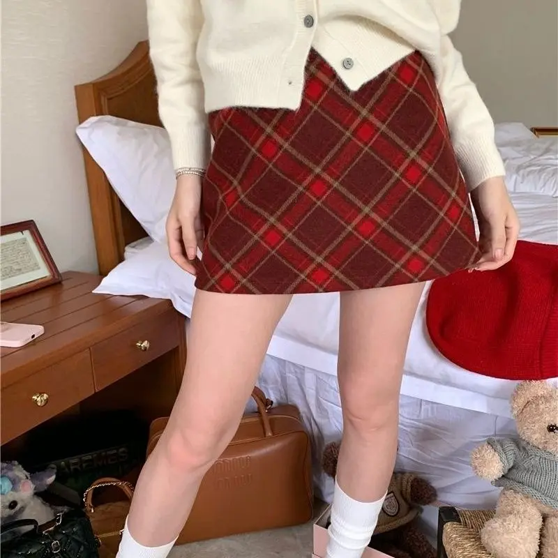 American Retro Skirts Women Autumn Winter Fashion A-line Schoolgirls High Street Y2k Plaid Aesthetic Mini Faldas Femme Clubwear