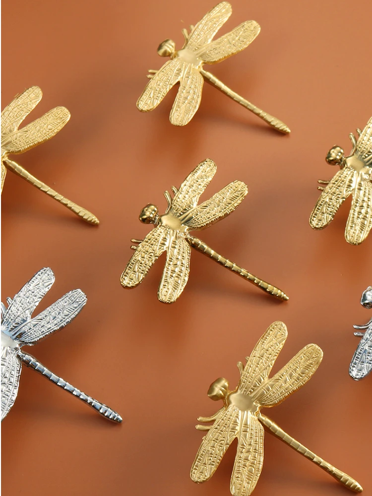 1Pcs Brass Dragonfly Chrome Small Handle Cabinet Door Wardrobe Cupboard Nordic Gold Drawer Brass Pull