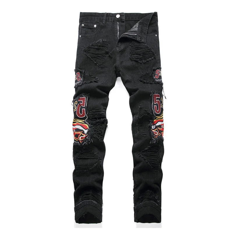 

Harakuju Embroidery Y2K Casual Jeans Pants Streetwear Washed Vintage Denim Trousers For Male Patchwork