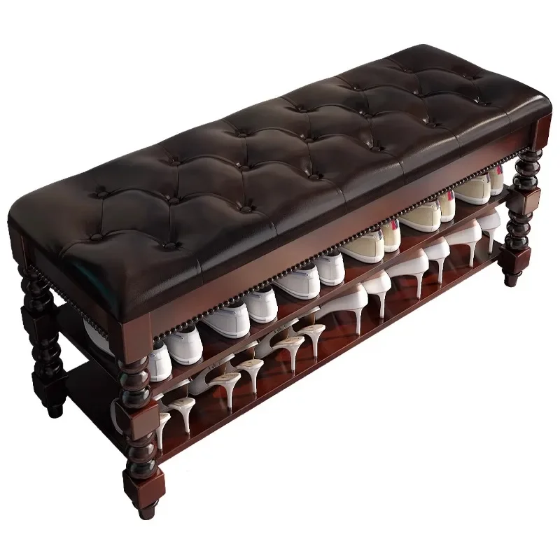 American-style home shoe change stool Sitting shoe cabinet Household European-style solid wood shoe stool Multi