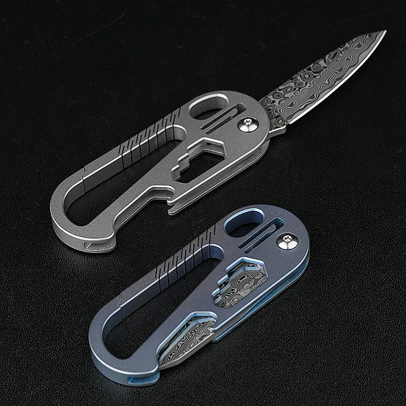 

Titanium Alloy Knife Multi-function key chain EDC Outdoor camping tools Portable key chain knife Damascus steel knife