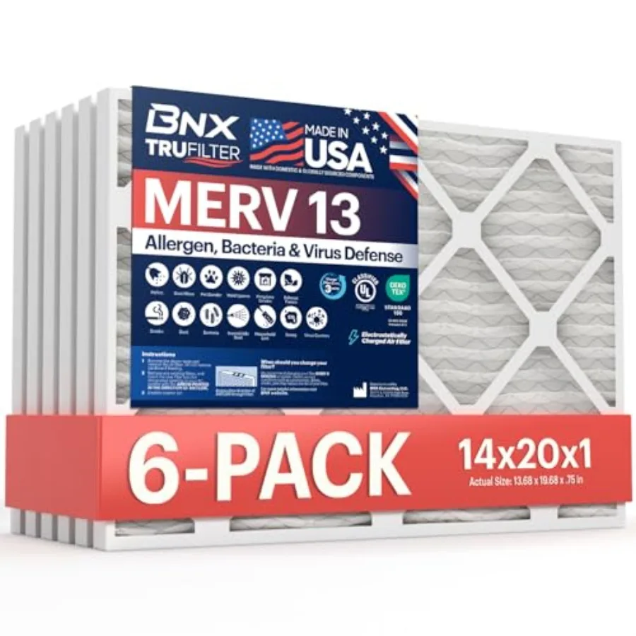 

Воздушный фильтр TruFilter 14x20x1 MERV 13, 6 штук в упаковке - СДЕЛАНО В США - Электростатические плиссированные фильтры для кондиционеров, систем ОВКВ и печей.