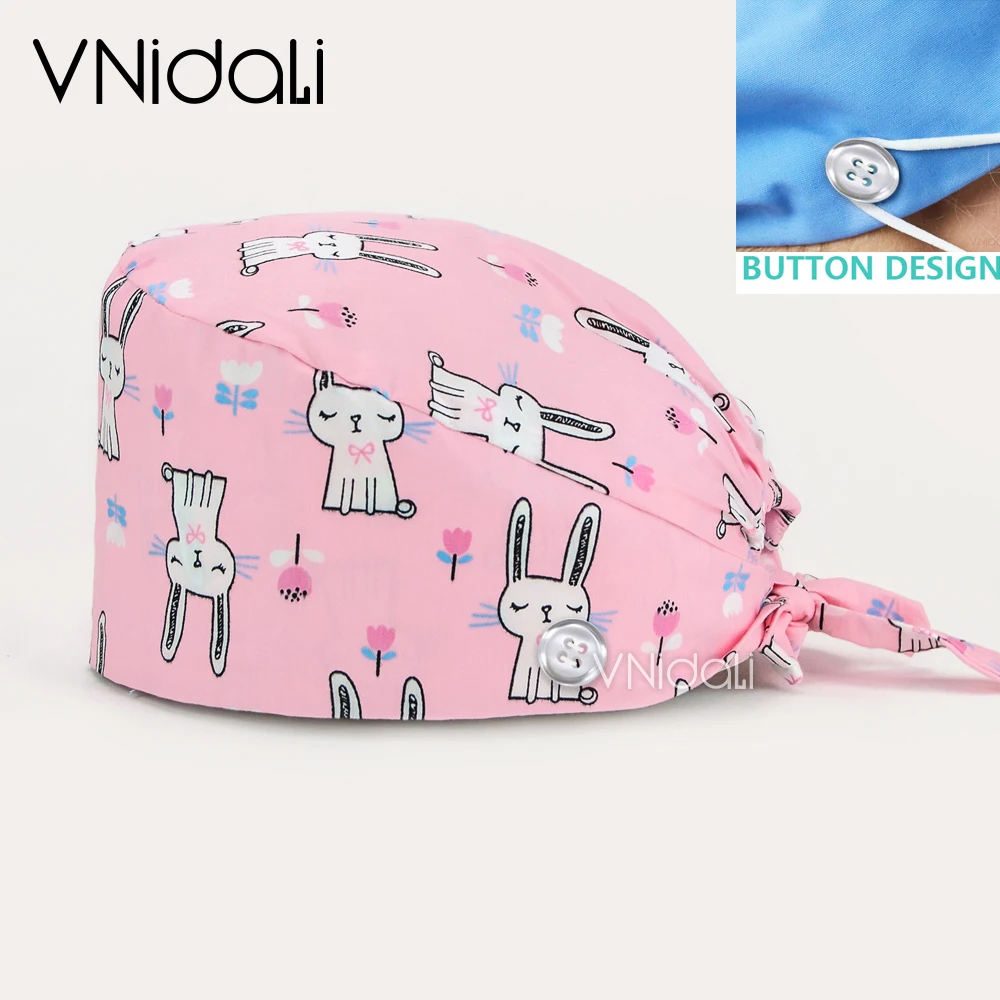 

Кепка медсестры для косплея с пуговицами, медицинская кепка для головы, мужские кепки для скрабов, кепка для салона красоты, больничная рабочая кепка с принтом фламинго