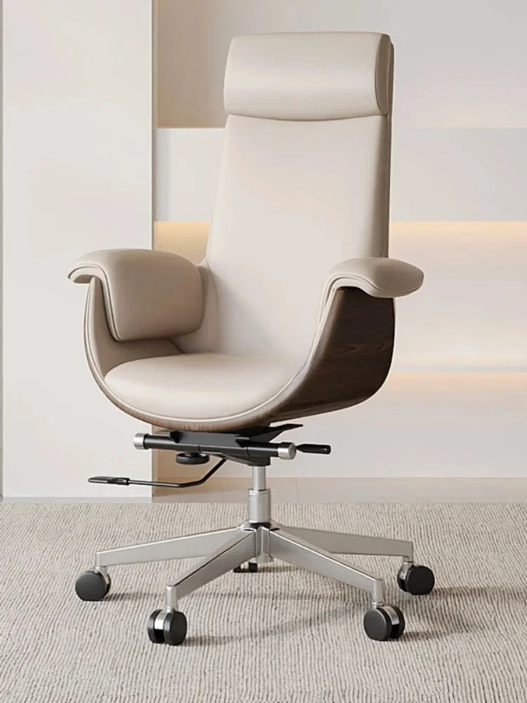 White Leather Computer Chair Home Comfortable Office Lunch Break Lift Chair