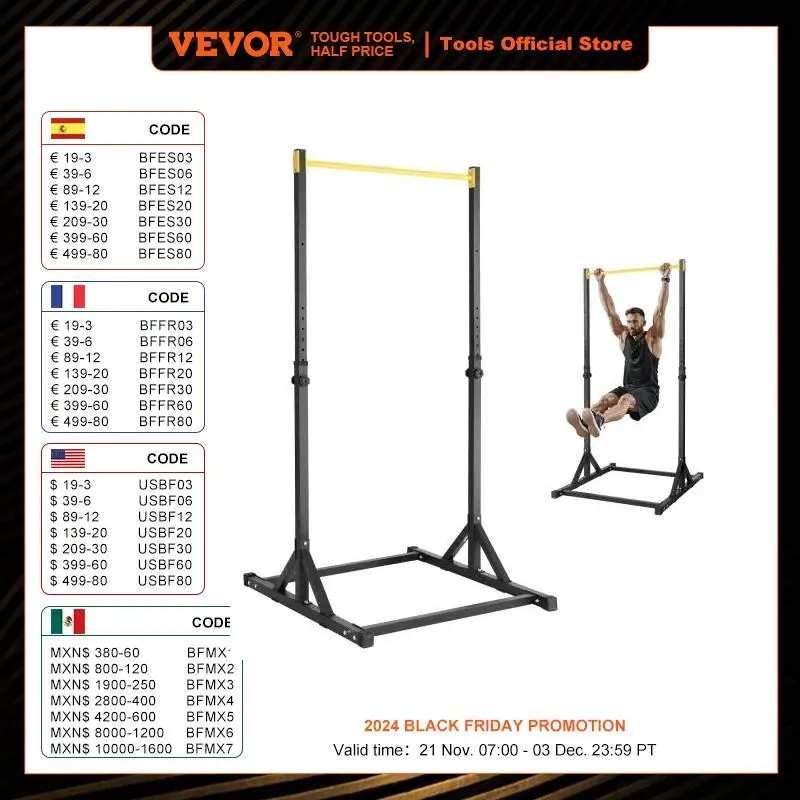 VEVOR Power Tower Dip Station Pull Up Bar Stand Multi-Function Strength Training Workout Equipment Home Gym Dip Bar Station