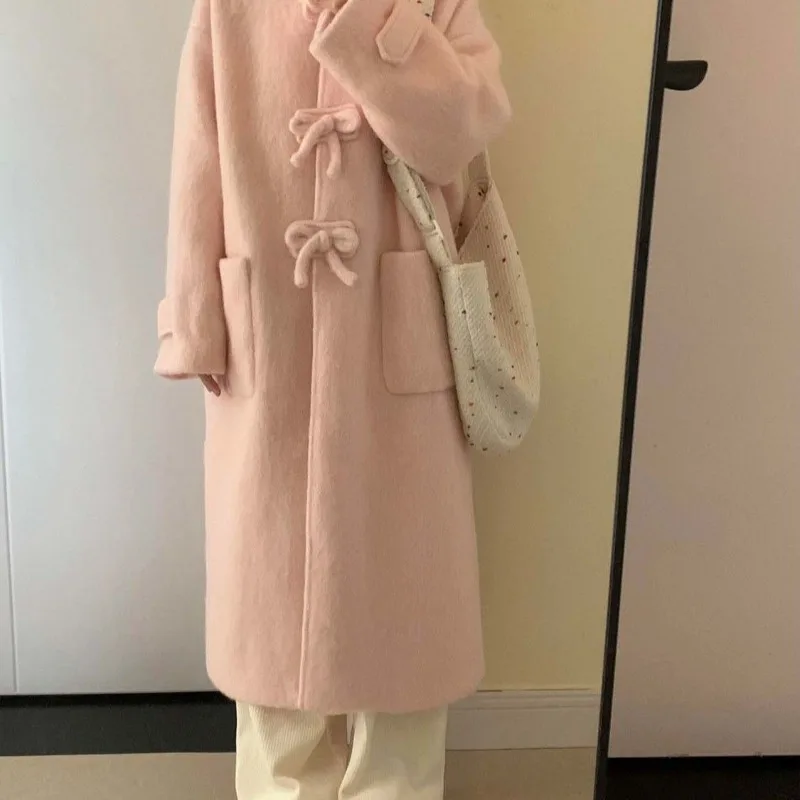 

Outerwear Super Good-looking Mid-length Overcoat Women Autumn Winter Jacket Sweet Cute Youthful Pink Hooded Korean-style Coat