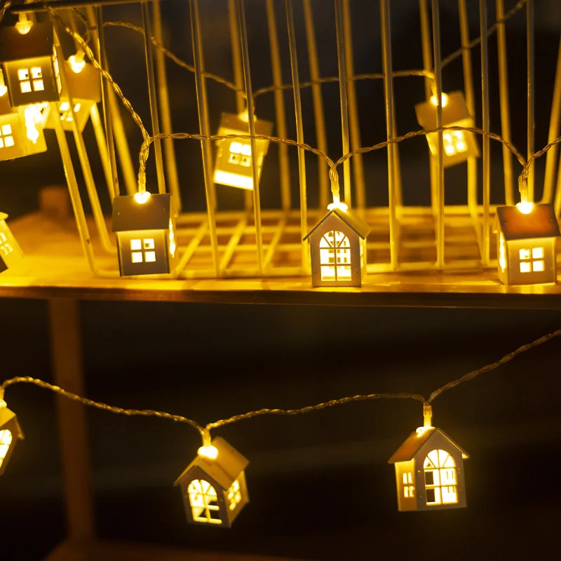 Christmas Fairy Wood House Light String Garland Wedding Party Christmas Decoration Navidad Kerst Noel New Year 2023 Home Lamps