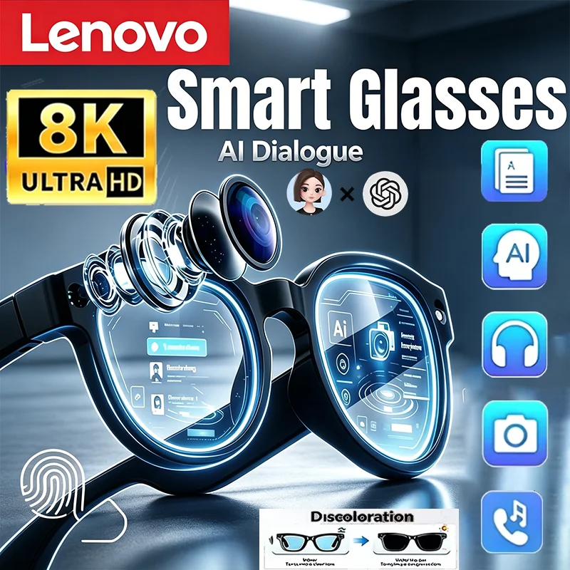 Lenovo 8K Bluetooth Video Smart-Brille 2400MP Foto KI-Gesprächsübersetzung Aufnahme Musikwiedergabe KI-Sonnenbrille – Detail 1