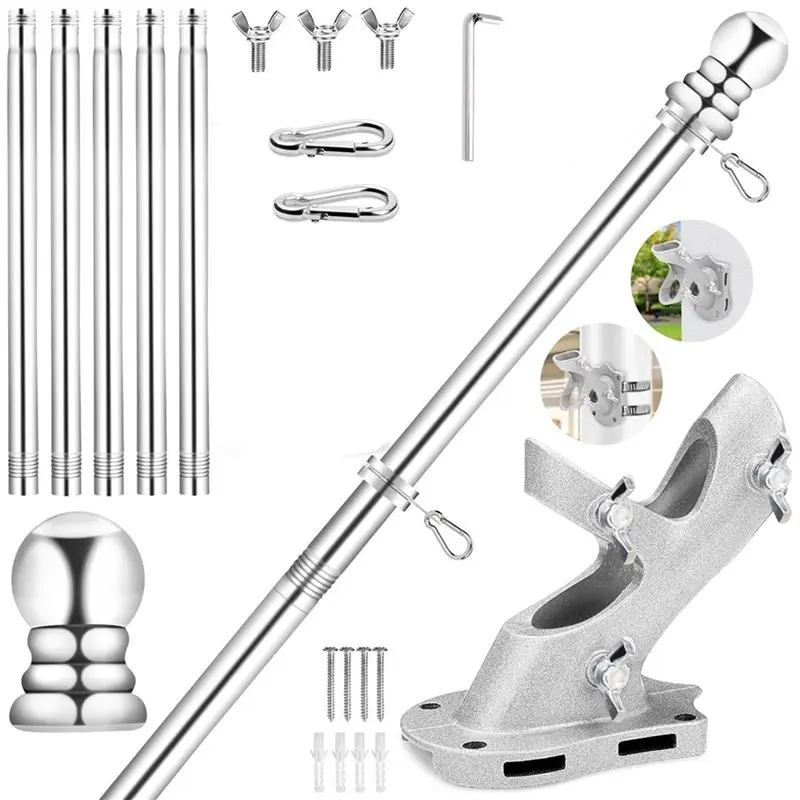 BAAJ-Flag Pole For House,6 FT Stainless Steel Spinning,Flag Pole Kit, 1In Rustproof Porch Flagpole For Outdoor Sport For Flag