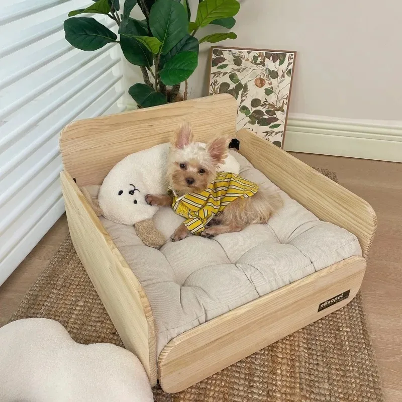 

Wooden Pet Cat Dog Sofa with Mat Removable Four Seasons Small Nest Kennel Pet Household Furniture Luxury Soft Cat Bed Supplies