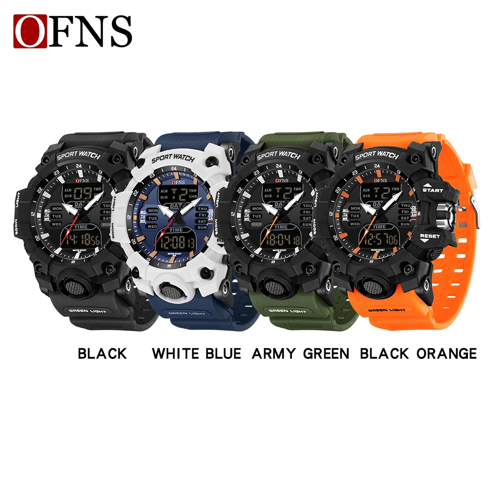 OFNS Top Dual Display Men Watches Waterproof Sports Watch Military Man Alarm Stopwatch Quartz Wristwatch Male Digital Clock