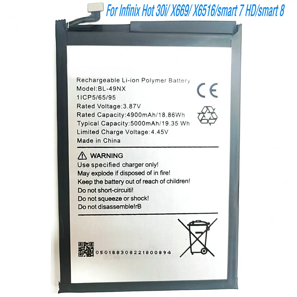 

3.87V 19.35Wh BL-49NX Li-ion Polymer Battery For lnfinix Hot 30i X669 X6516 Smart 7 HD/Smart 8 Mobile Phone