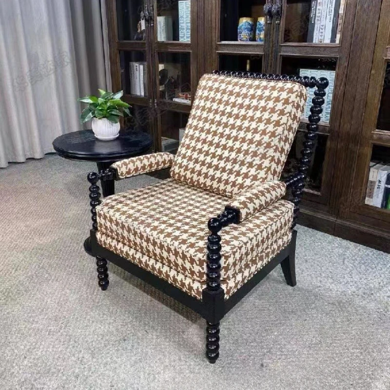 

Solid wood armchair Living room, single fabric tiger chair, small apartment, casual black back chair, reception