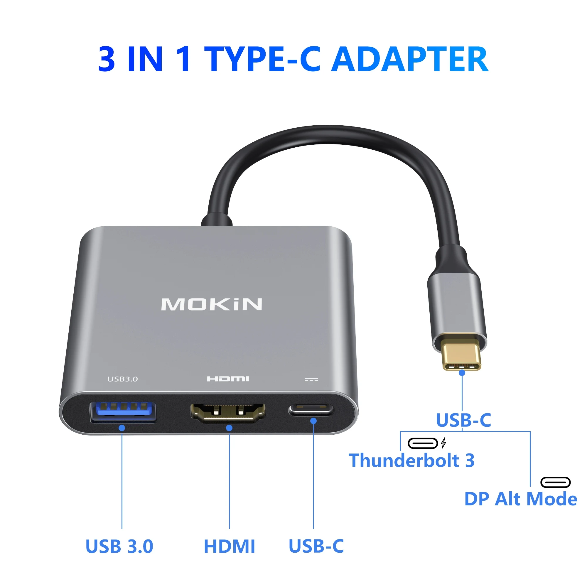 MOKiN 3-in-1 USB C Hub | Stunning Resolution - HDMI 4K, PD Power Delivery 100W, USB 3.0 5 Gbps for Mac iPad Thunderbolt Laptop