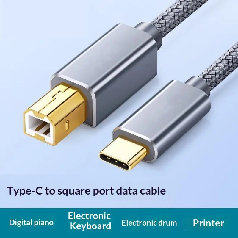 USB C to USB B 2.0 Data Cable Tangle Free Design Cord for Printer Scanner MIDI Keyboard Electronic Musical Instruments