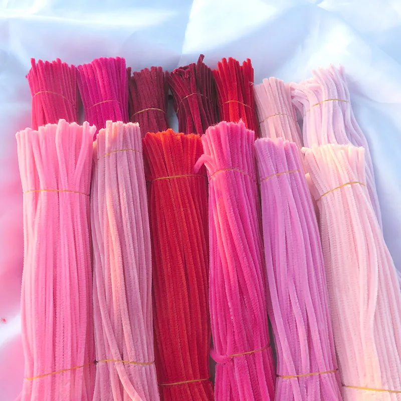 0.6x30cm Wholesale Felt Chenille Stick Stem thick 300/900pcs Pipe Cleaner DIY Handcraft flowers Creative Sweet girl pink red art