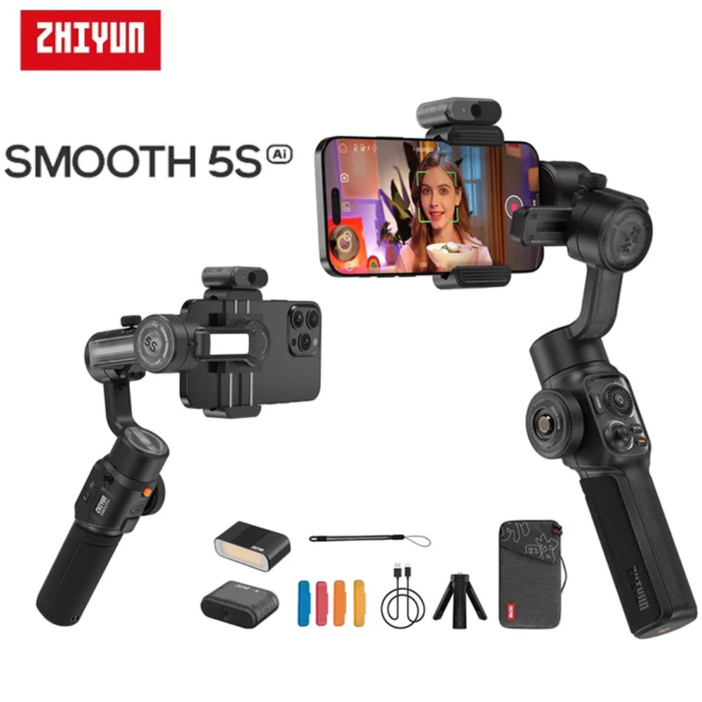 ZHIYUN Smooth 5S AI 5S Handheld Stabilizer 3-Axis Outdoor Smartphone Gimbals for iPhone 14/13 Pro Max Samsung Huawei Xiaomi