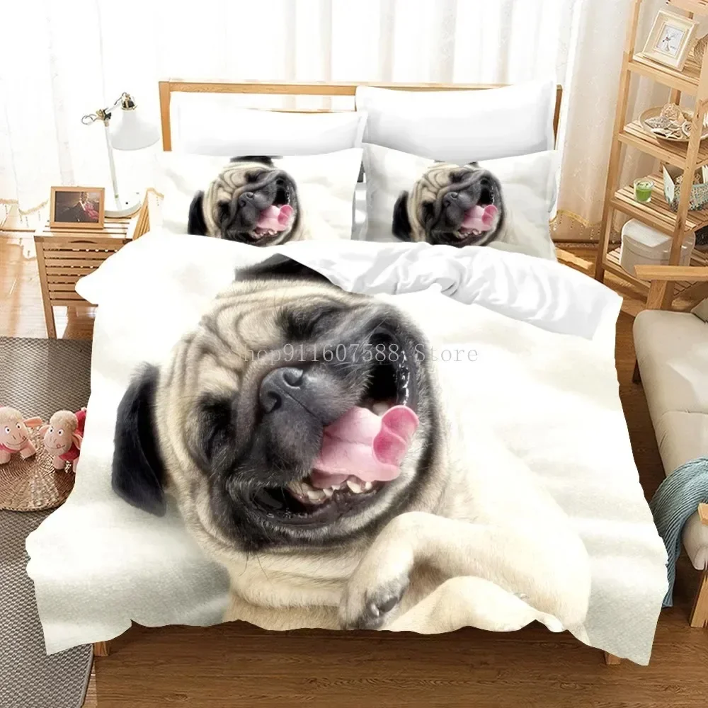 3D Print Funny Pug Dogs Bedding Set Duvet Cover Set Dog Comforter Double King Queen Single Cute Animal Design Custom Bedclothes