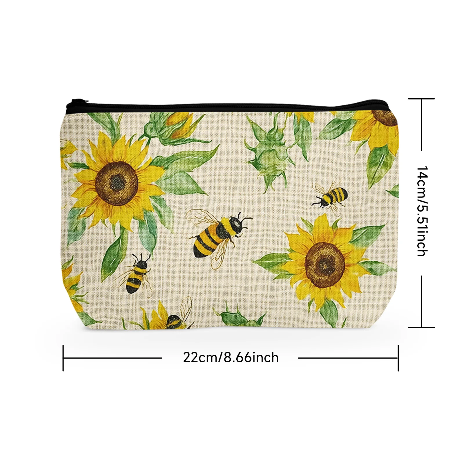 1Pc Bee Summer Yellow Flowers Daisy Makeup Bag Cosmetic Bag Zipper Best Gift Idea For Teen Women Birthday Christmas Gifts