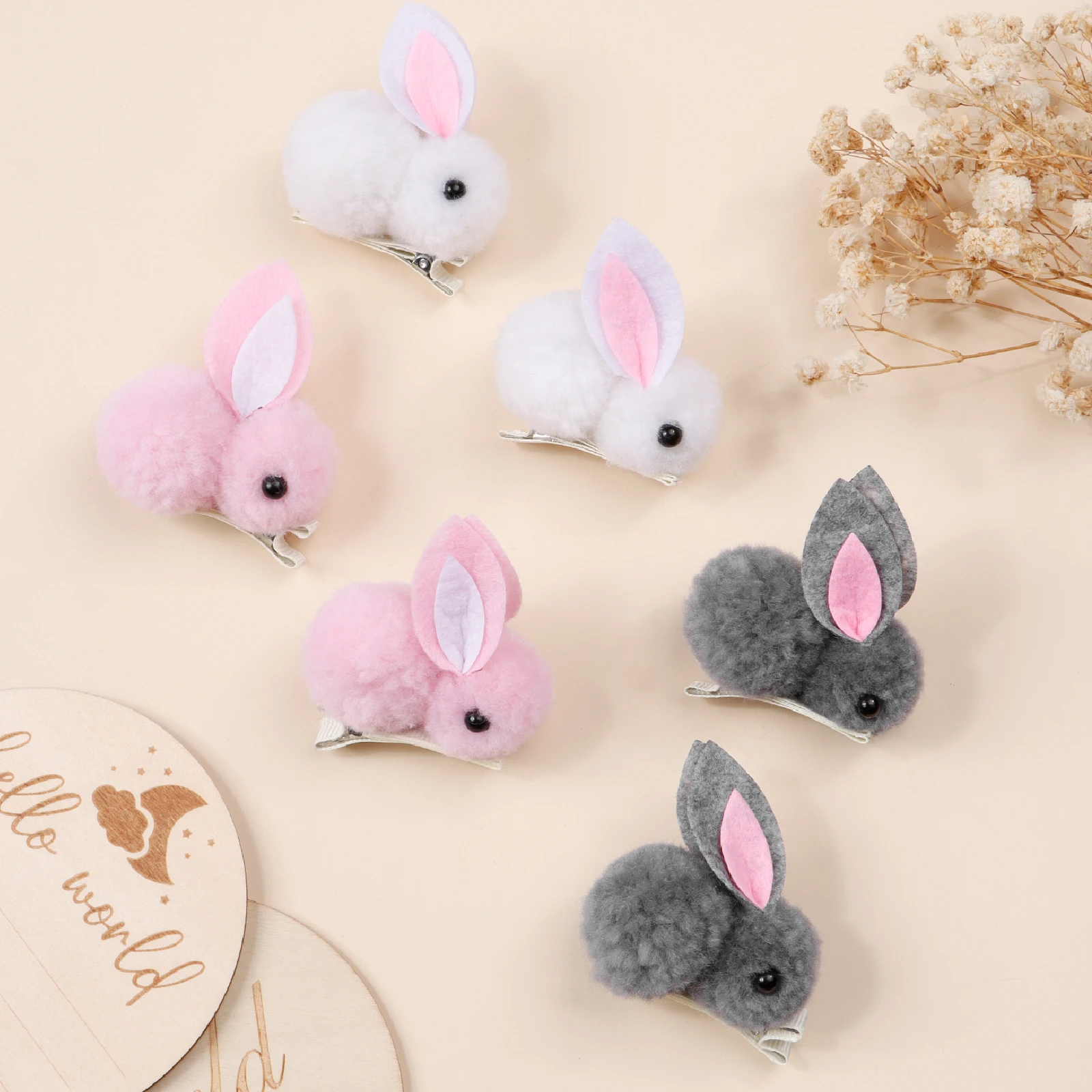 6 قطعة محاكاة القطيفة ثلاثية الأبعاد مشبك شعر الأرنب فتاة تأثيري لطيف أغطية الرأس للأطفال بدون شعر الانفجارات كليب إكسسوارات الشعر هدية