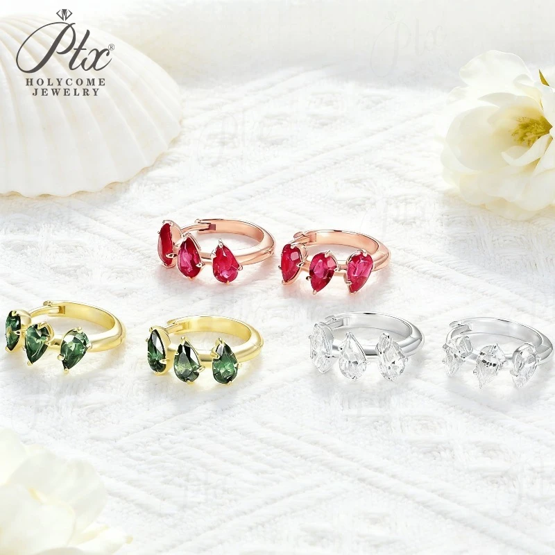 

Hoop Earrings Six Water Drop Shape Pear Cut Moissanite D Color Cyan Ruby 925 Sterling Silver 10K 14K 18k Gold for Woman Wedding