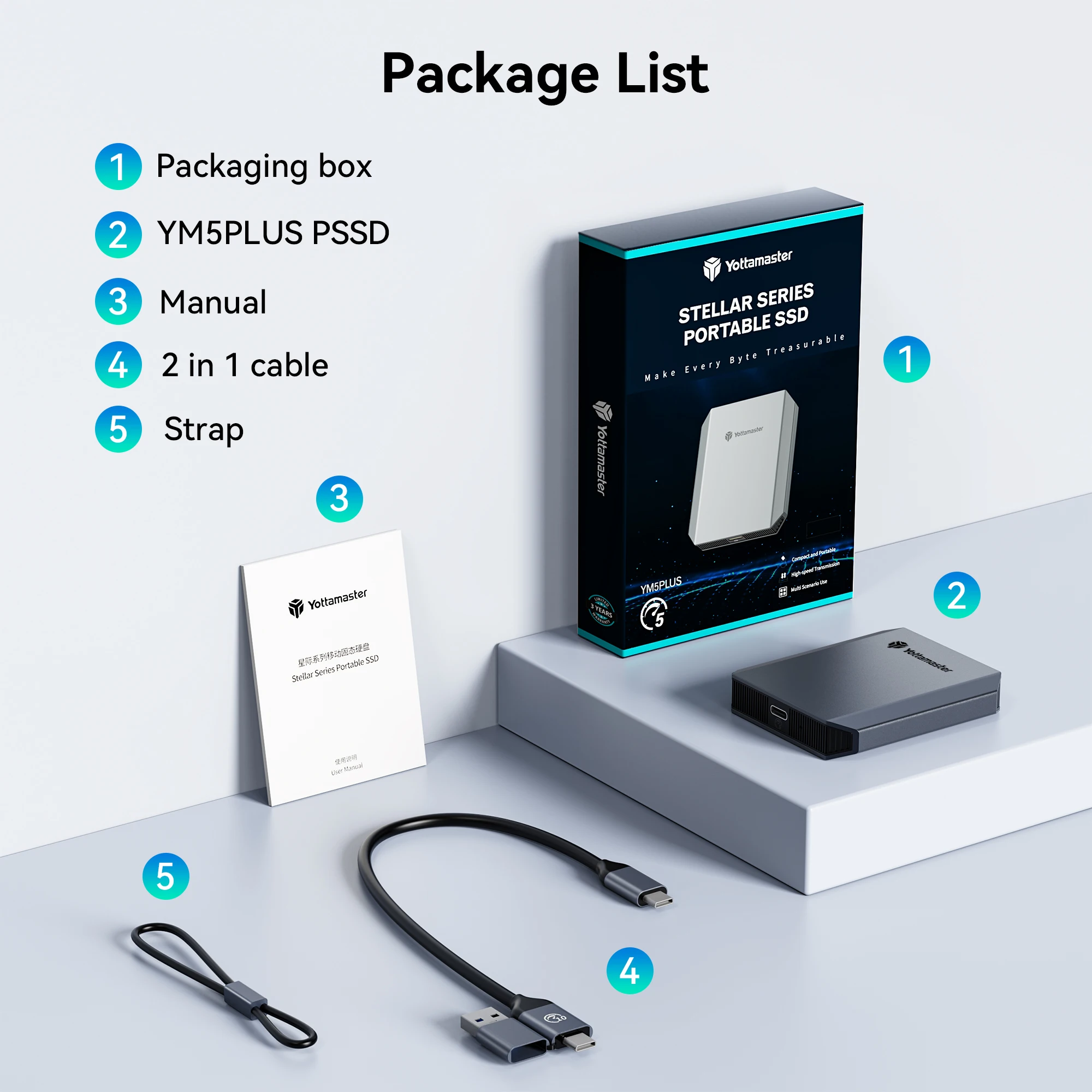 Yottamaster YM5PLUS محرك الأقراص الصلبة المحمول SSD محرك خارجي غلاف من الألومنيوم 4 تيرا بايت 256 جيجابايت قرص الحالة الصلبة القرص الصلب 5 جيجابت في الثانية PSSD نوع C 4K ProRes