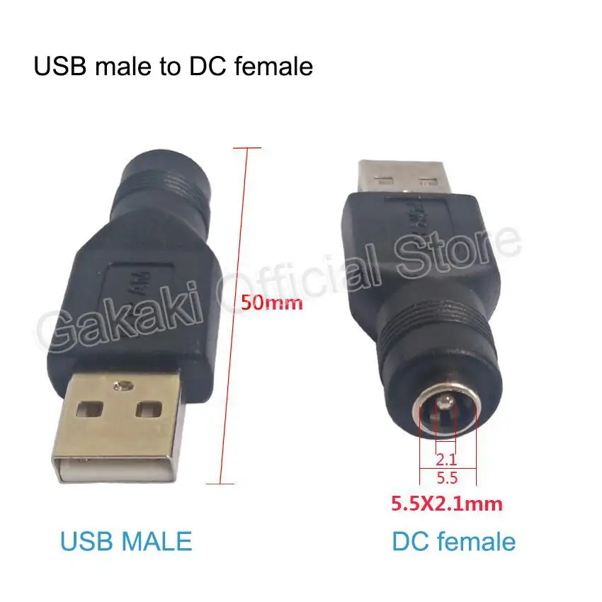 DIY Connector 5.5*2.1mm DC Female Power Jack To USB 2.0 Type A Male Plug Jack Socket 5V DC Power Plugs Adapter Laptop