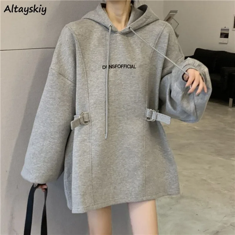 L-4XL Hoodies Women Solid Lace-up Creativity All-match Daily Leisure Basics Comfortable Vintage Cool Unisex Ladies Trendy New