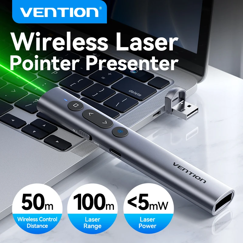 Vention-puntero láser inalámbrico, 100m, 2,4 Ghz, USB type C para MacBook, proyector Android, PPT, bolígrafo de presentación con Control remoto