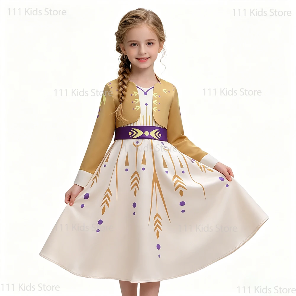 

Girls Long Sleeve Princess Dress Movie Same Anna Elsa Cosplay Costume Birthday Gift Children Perform Clothing Carnival Outfits