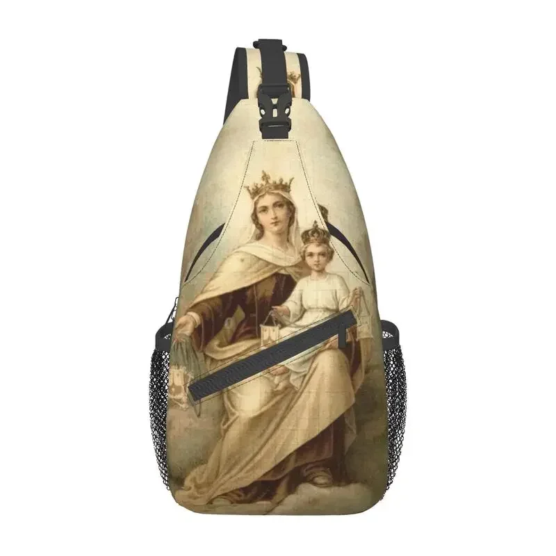 Custom Our Lady Of Mount Carmel Sling Bags Catholic Virgin Mary Shoulder Crossbody Chest Backpack Cycling Camping Daypack