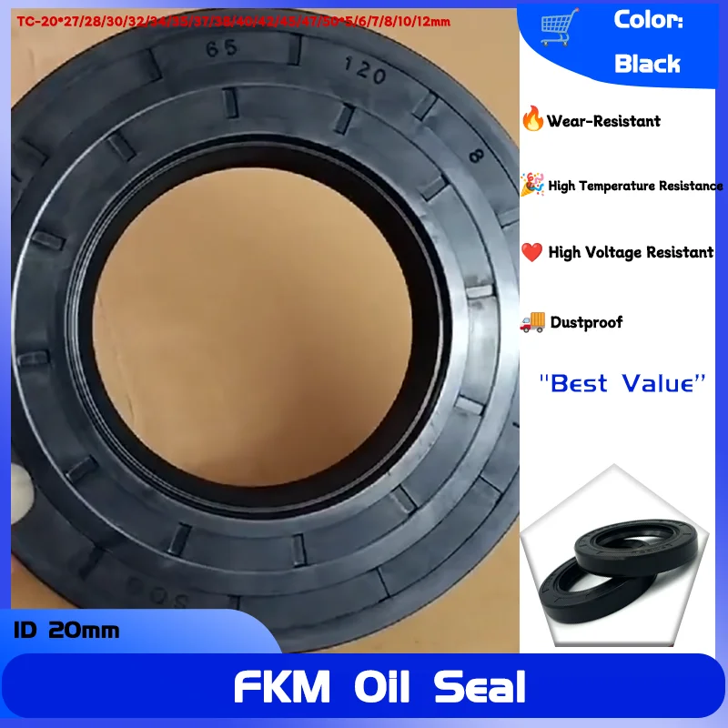 

TC-20*27/28/30/32/34/35/37/38/40/42/45/47/50*5/6/7/8/10/12mm Nitrile Rubber Shaft Double Lip Gasket 2/5pcs NBR Oil Seal ID 20mm
