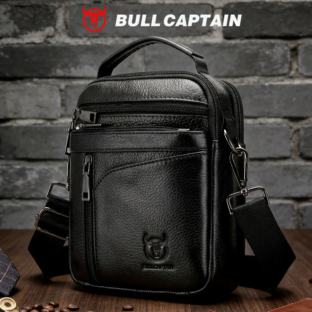BULLCAPTAIN  New Men Bag Genuine Leather Man Brand Crossbody Shoulder Bag Small Business Bags Male Messenger Leather Bags