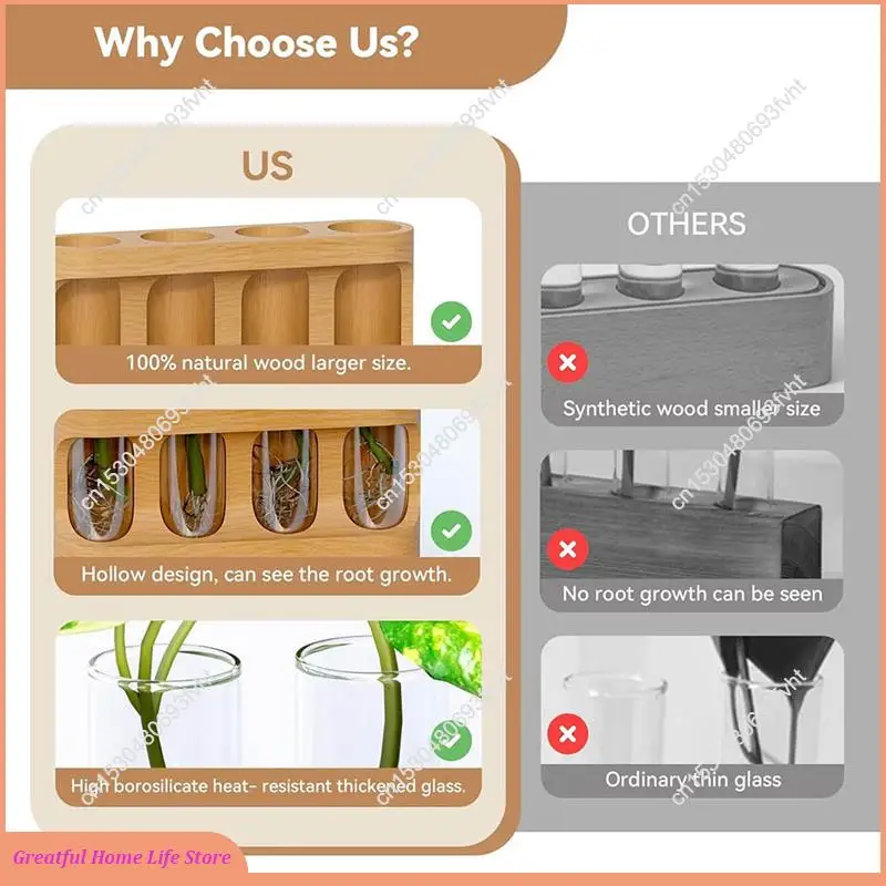 

AT59 Деревянная подставка Станция для размножения растений с 9-скоростной регулируемой светодиодной подсветкой, террариум для растений, 4 вазы с пробирками в комплекте