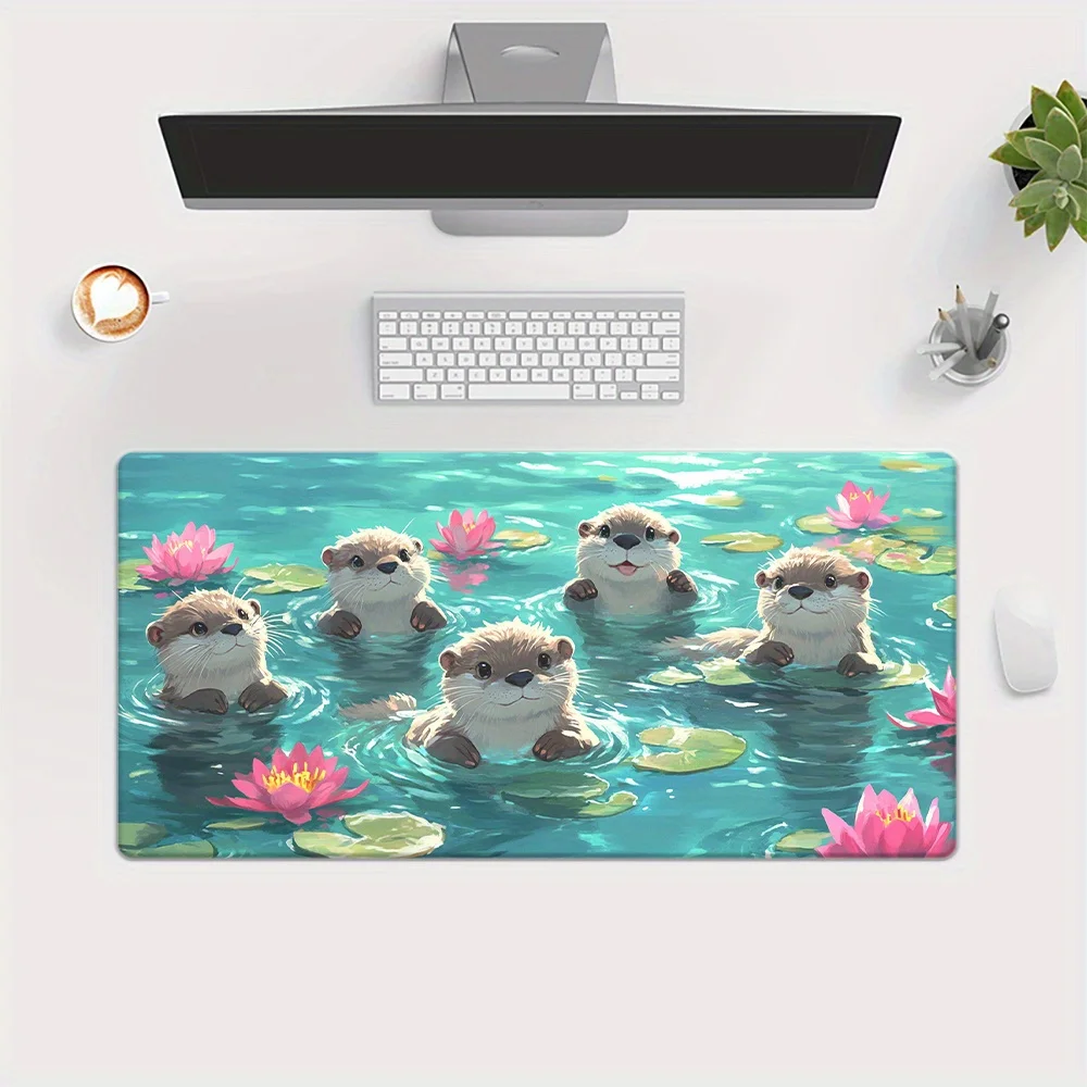 

Otter & for Lotus Flower Artwork Mouse Pad Large Rubber Non-slip Desk Accessories Mousepad for Office & Gamer Keyboard Decor Mat